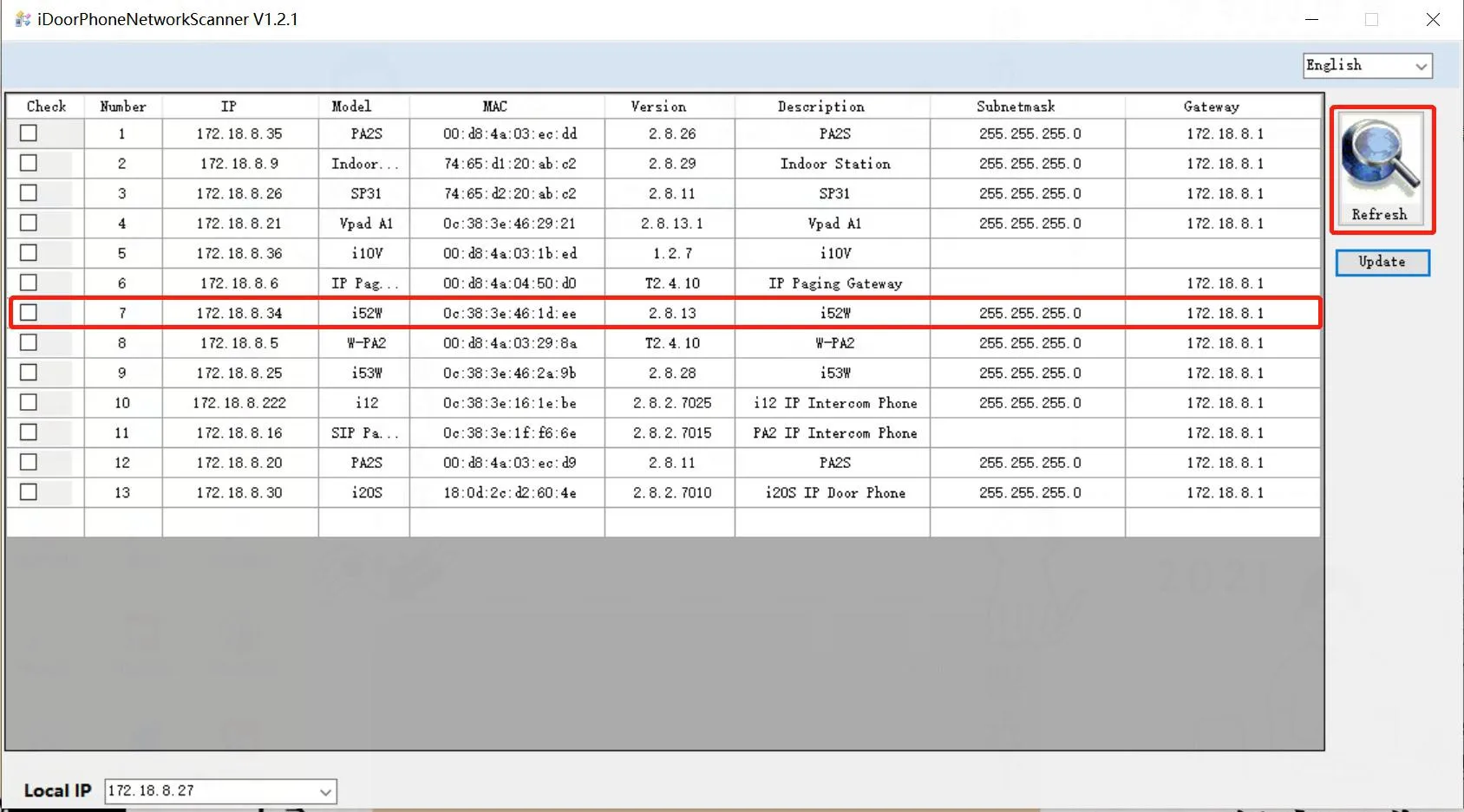 IP scanning list interface