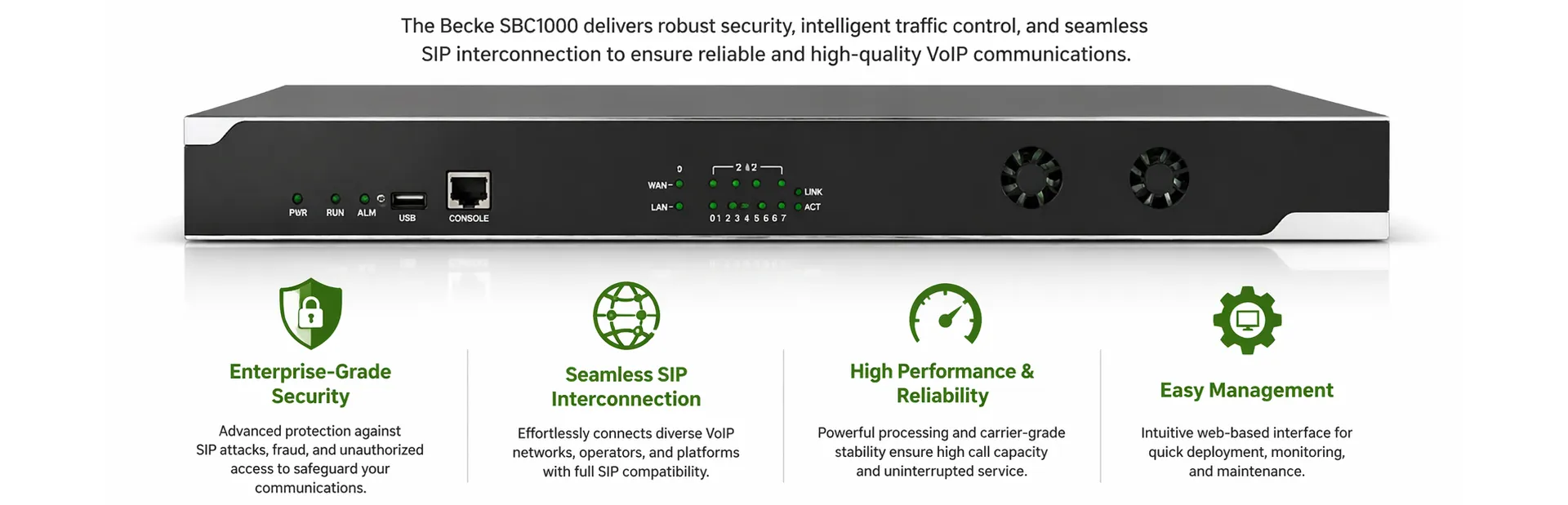 Пограничный контроллер сессий Becke SBC1000 для корпоративной безопасности VoIP и SIP-взаимодействия