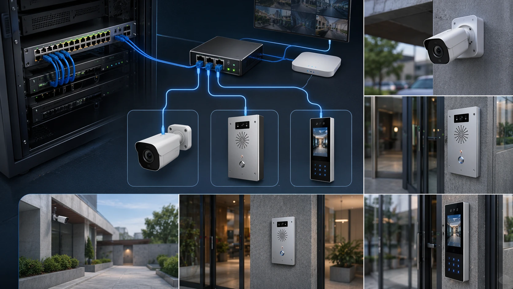 IEEE 802.3af PoE, используемый для IP-камеры, домофонного терминала и устройства контроля доступа при развертывании в учреждении