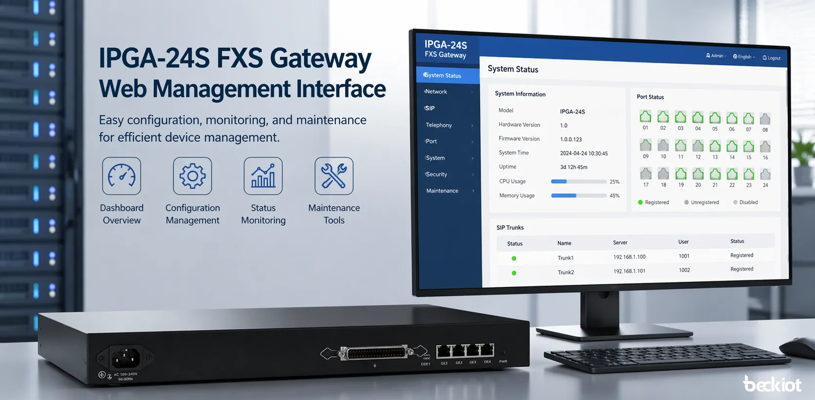 Веб-интерфейс управления и обслуживания шлюза IPGA-24S FXS