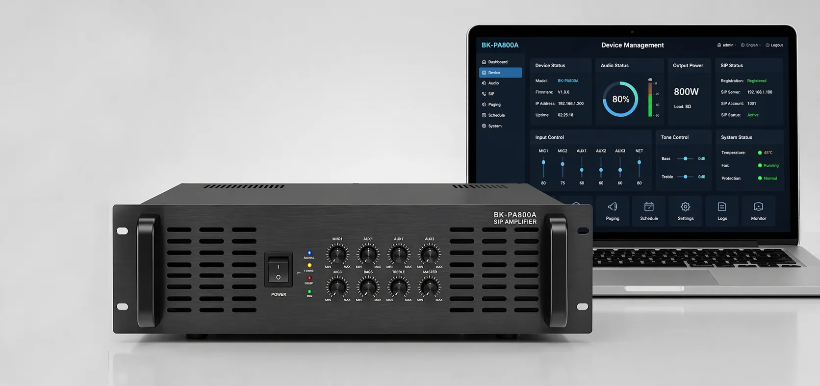 SIP-усилитель BK-PA800A с WEB-интерфейсом для мониторинга и настройки сетевого аудио