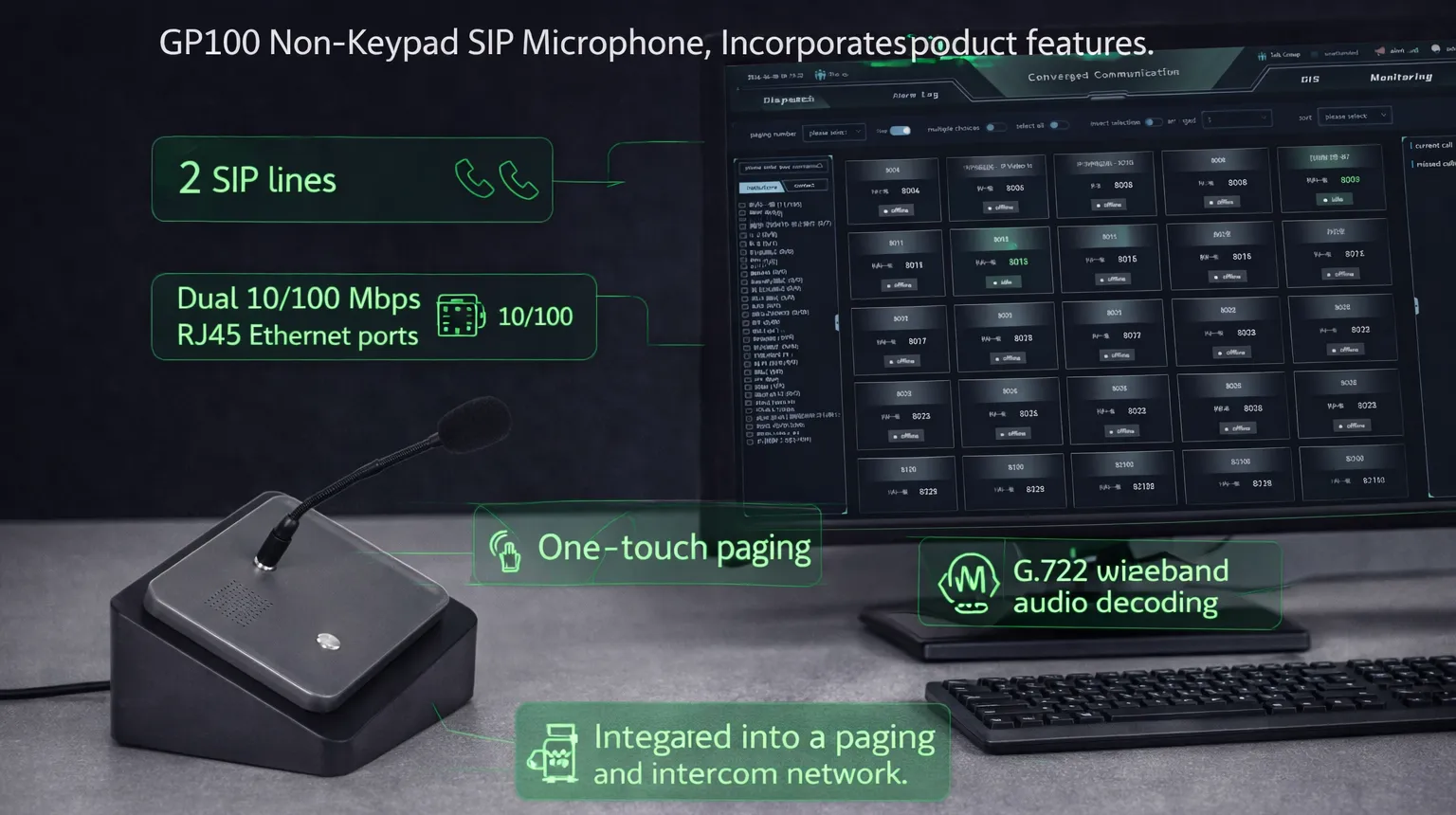 Безклавиатурный SIP-микрофон GP100, интегрированный в сеть оповещений и переговорной связи