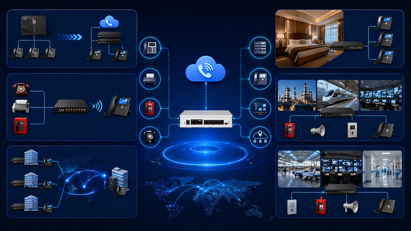 Применения VoIP-шлюза в миграции корпоративной PBX, филиальной телефонии, аналоговых аварийных телефонах и промышленных системах связи