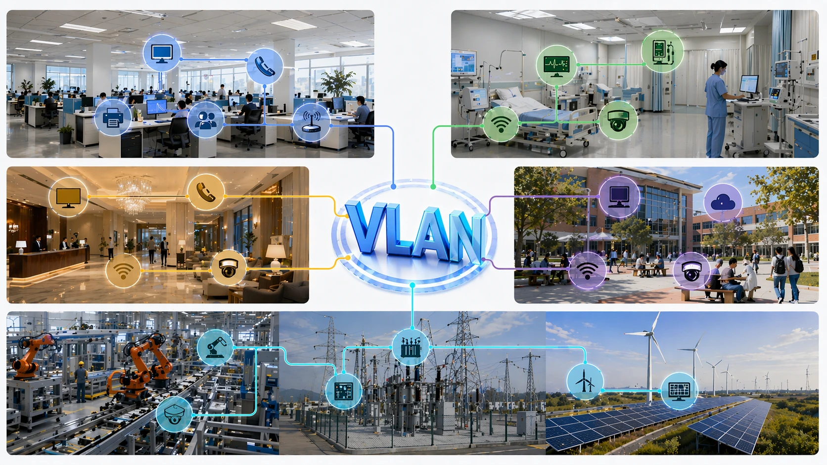 Сегментация VLAN в офисах, кампусном Wi-Fi, больницах, системах видеонаблюдения и промышленных сетях управления