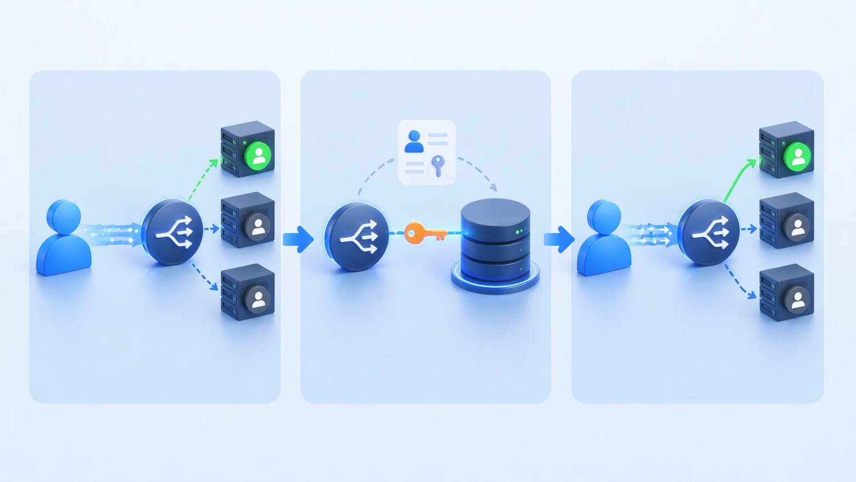 Схема постоянства сессии: балансировщик выбирает backend, сохраняет ключ affinity и направляет последующие запросы к тому же серверу Схема постоянства сессии: балансировщик выбирает backend, сохраняет ключ affinity и направляет последующие запросы к тому же серверу