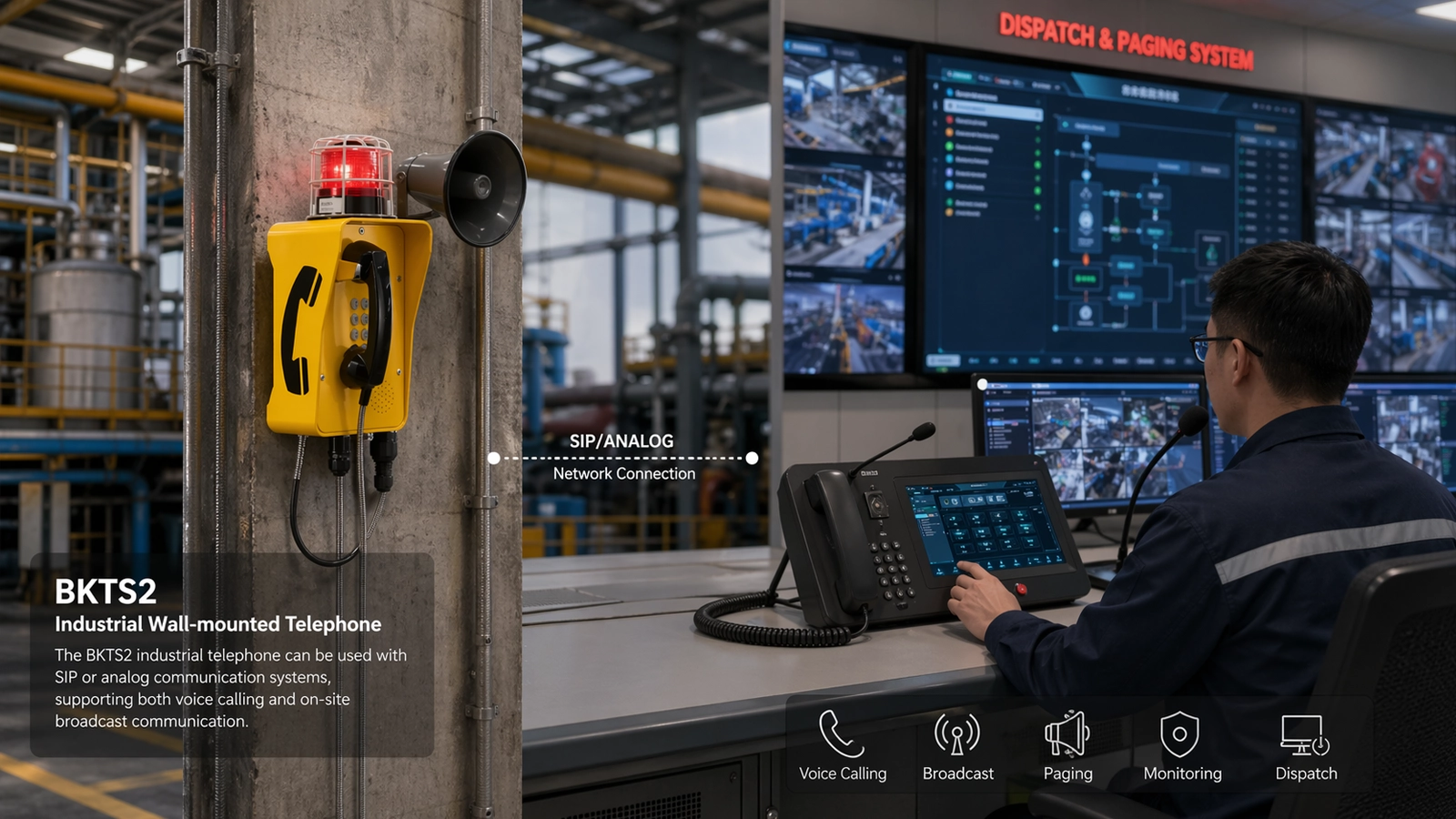 Промышленный настенный телефон BKTS2 (SIP/аналоговый) для подключения к диспетчерским и громкоговорящим системам
