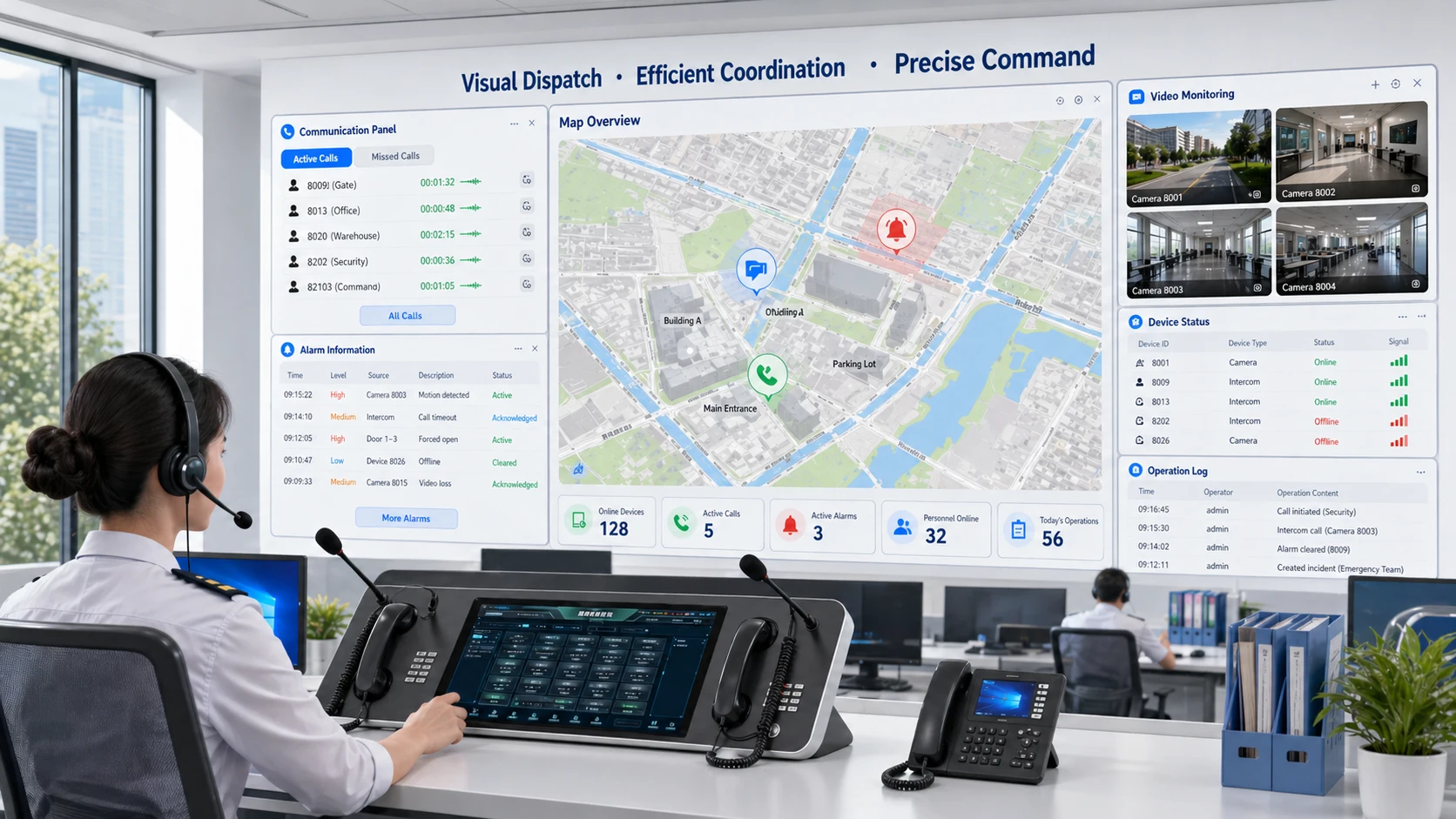 Система визуальной диспетчеризации: управление на основе карты, видеотрансляция, панели SIP-связи и окна тревог