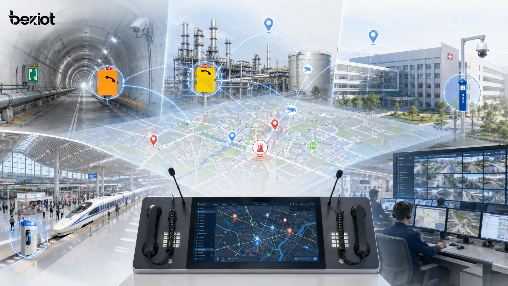 Приложения диспетчеризации на основе карт в туннелях, промышленных объектах, кампусах, больницах, транспортных узлах и центрах общественной безопасности