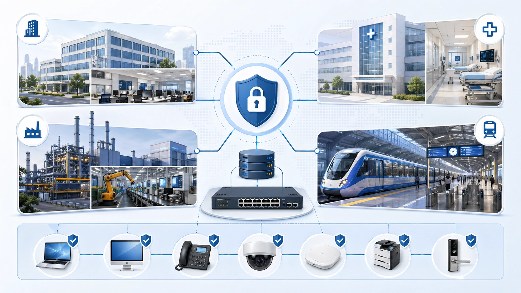 Применение 802.1X в офисах, кампусах, больницах, промышленности, транспорте, IP-телефонах, камерах и access switches