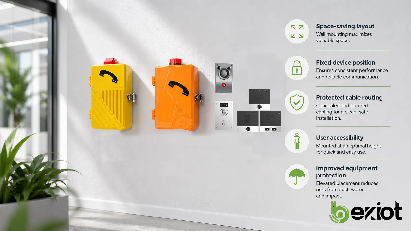 Характеристики настенного монтажа: экономия пространства, фиксированное положение, защищенная кабельная прокладка, доступ пользователя и защита оборудования