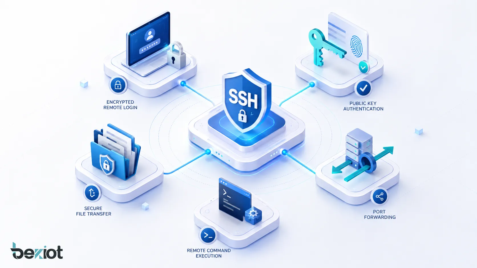 Функции SSH: шифрованный удалённый вход, аутентификация по открытым ключам, защищённая передача файлов, проброс портов и удалённое выполнение команд
