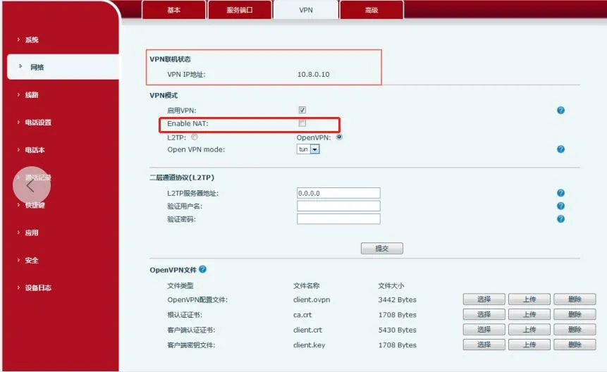 Интерфейс включения VPN NAT