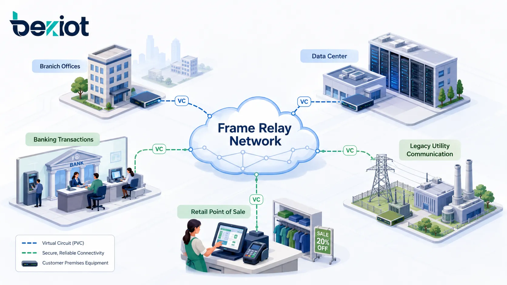 Схема Frame Relay с элементами Frame Relay、центр обработки данных、филиал、устаревший и связностью корпоративной WAN