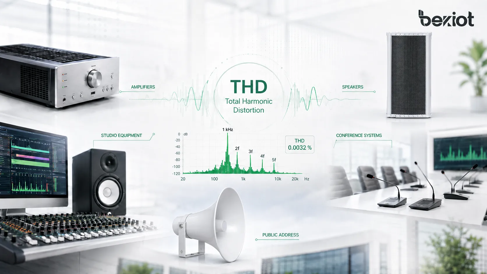 Применение коэффициента гармонических искажений THD в усилителях, акустических системах, студийном оборудовании, конференц-системах и системах оповещения