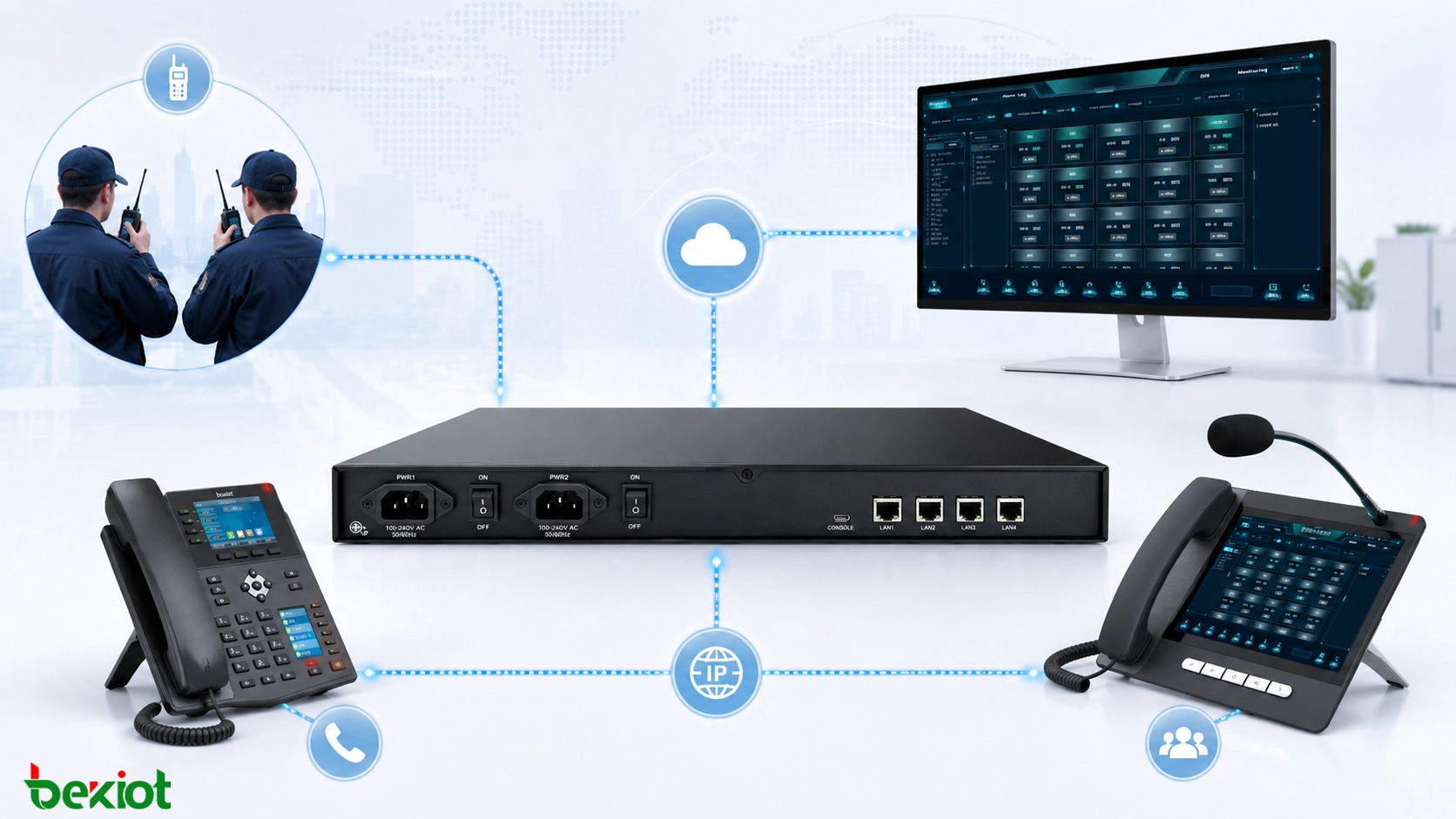 RoIP-шлюз соединяет рации с SIP-диспетчерской платформой IP-телефонами и системой связи командного центра