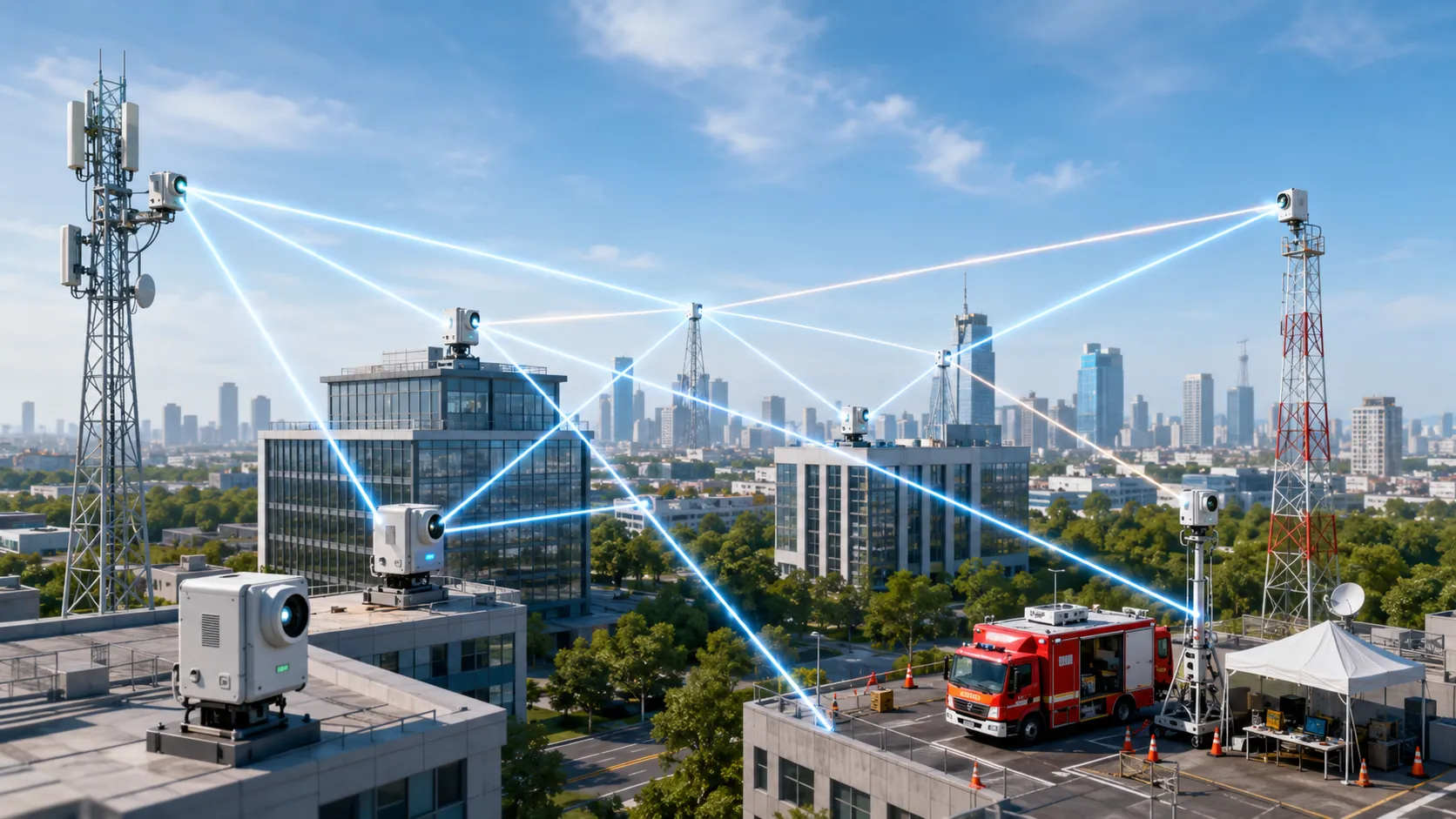 Оптическая беспроводная mesh-сеть соединяет базовые станции 5G корпоративные здания и площадки аварийной связи