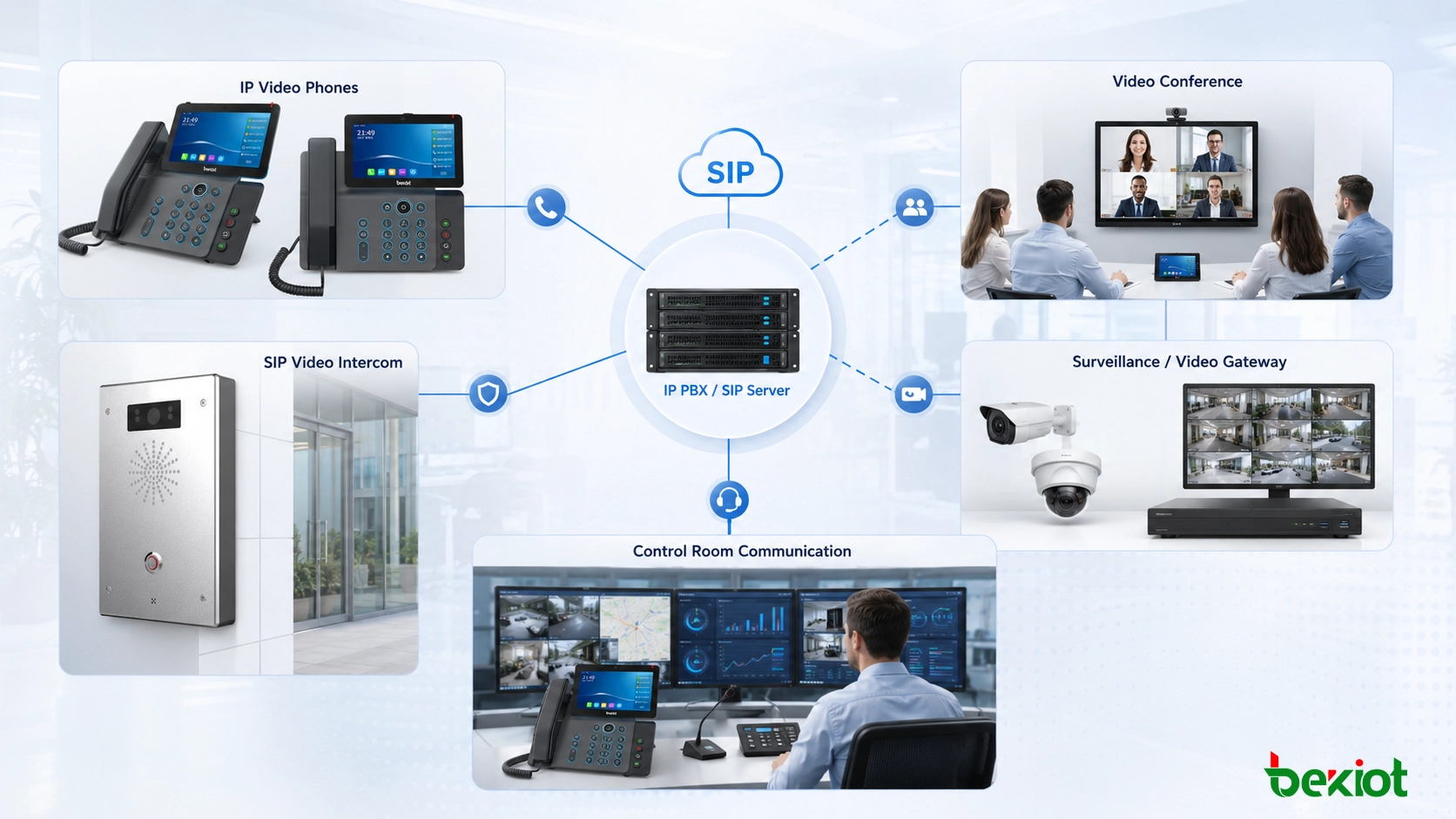 Видеосвязка IP PBX показывает IP-телефон без видео, связанный с камерой наблюдения, и автоматическое всплывающее видео во время события вызова