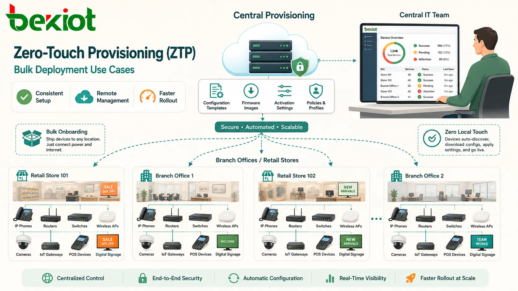 Сценарии массового развертывания Zero-Touch Provisioning ZTP с IP-телефонами маршрутизаторами коммутаторами беспроводными точками доступа камерами IoT-шлюзами и филиальным оборудованием