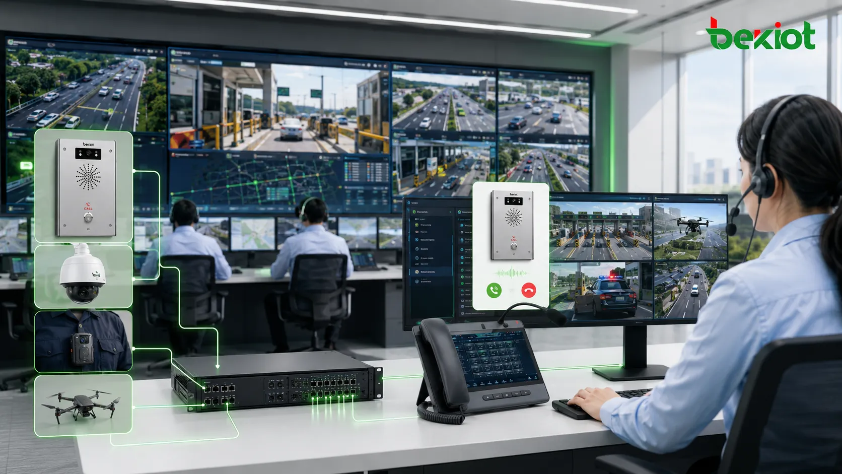 Дорожный командный центр объединяет SIP-вызовы интеркомов камеры полос оплаты мобильные видеоисточники и шлюз доступа к видео для единой реакции
