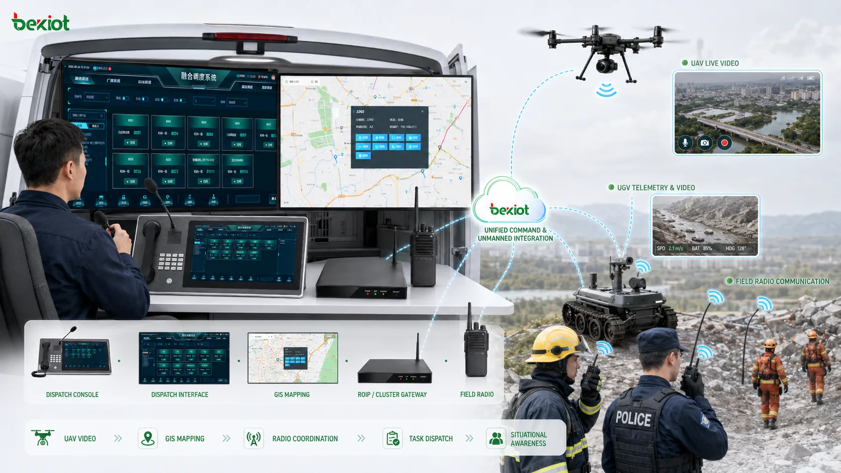 Беспилотное оборудование интегрировано с полевой системой для видео БПЛА GIS радиокоординации и диспетчеризации задач