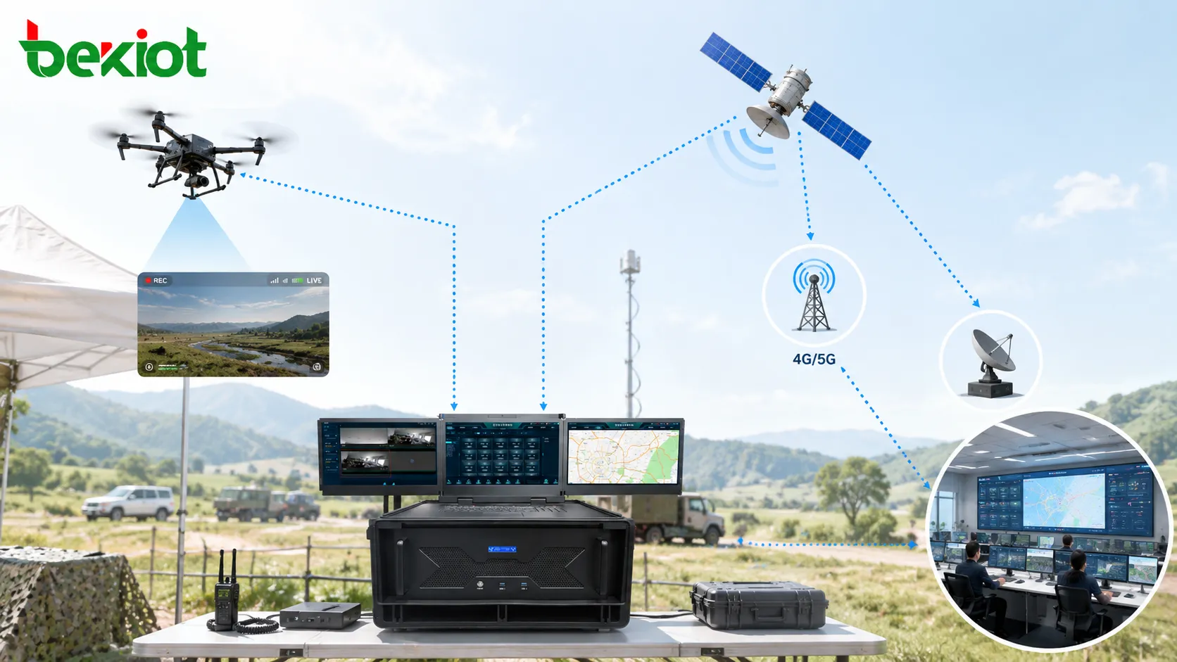 Передача видео с БПЛА через широкополосную ad hoc сеть и спутниковую 4G 5G передачу