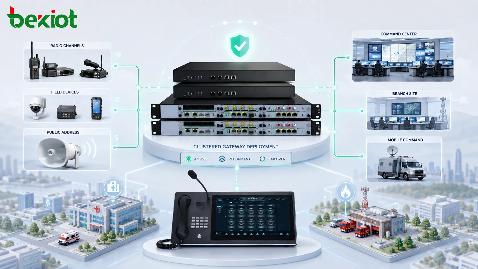 Развертывание кластерного шлюза соединяет радиоканалы IP диспетчерскую платформу и командные центры на нескольких площадках