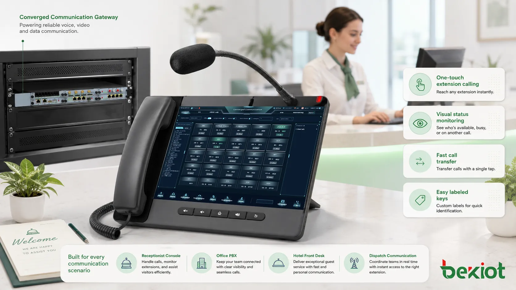 Применение клавиш DSS на консоли ресепшена офисной PBX гостиничной стойке и диспетчерской связи