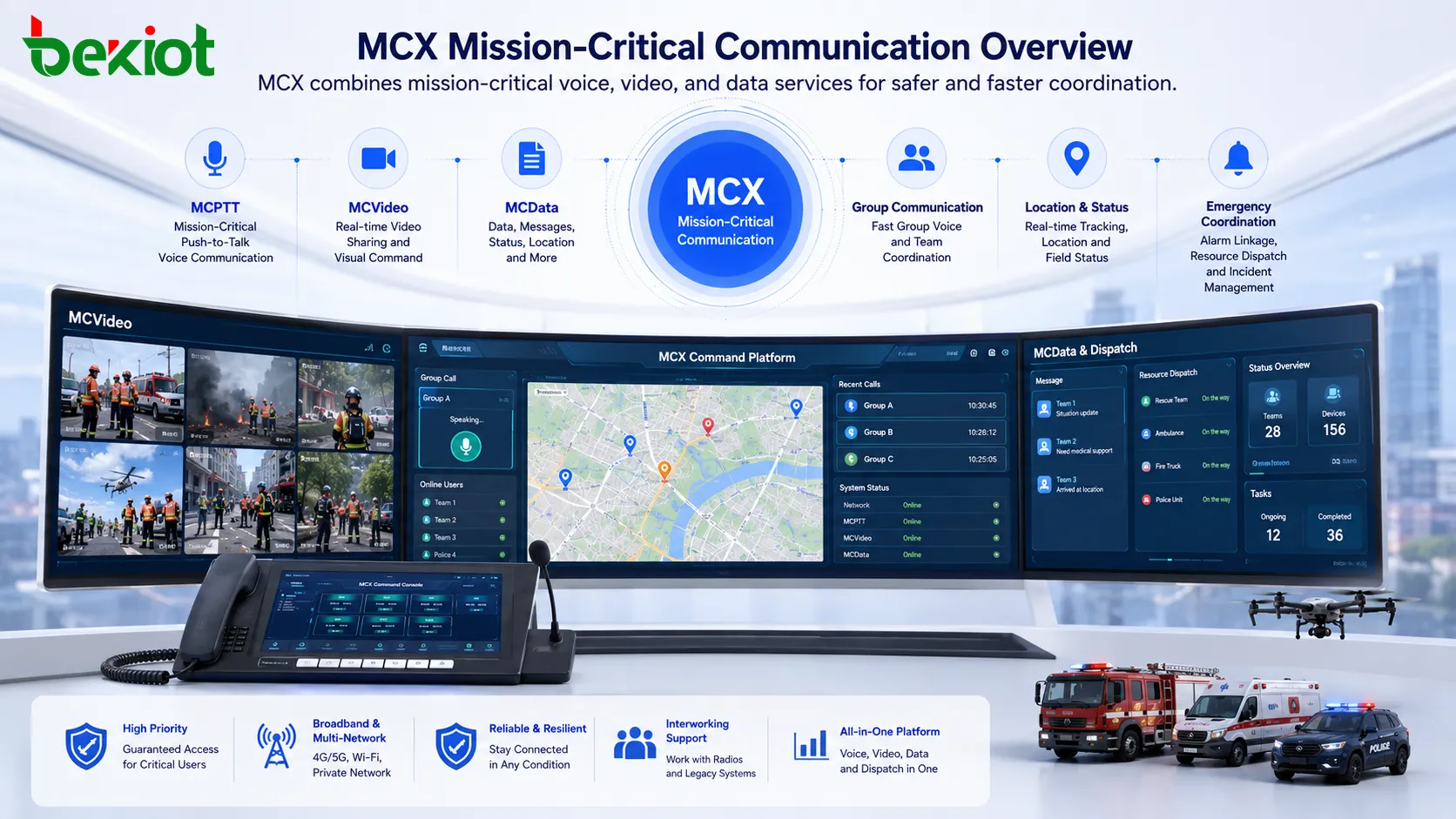 Видео-командная платформа MCX с полевым видео диспетчерской консолью GIS-картой и аварийной связью
