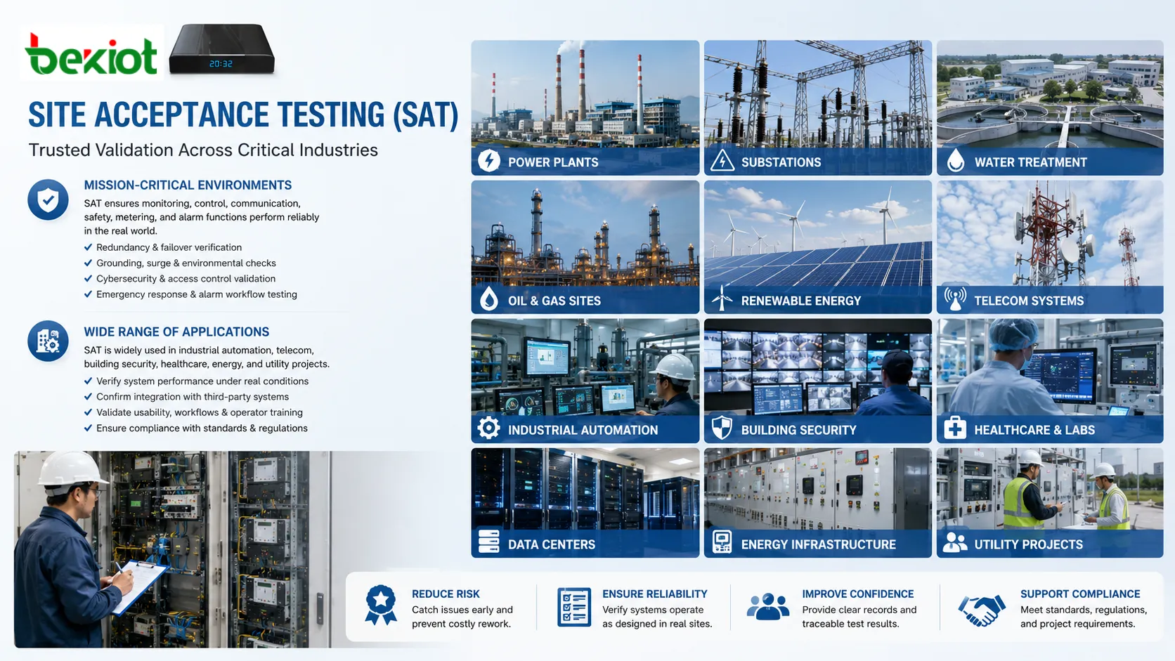 Применение Site Acceptance Testing в промышленной автоматизации телекоммуникациях безопасности зданий здравоохранении и энергетике