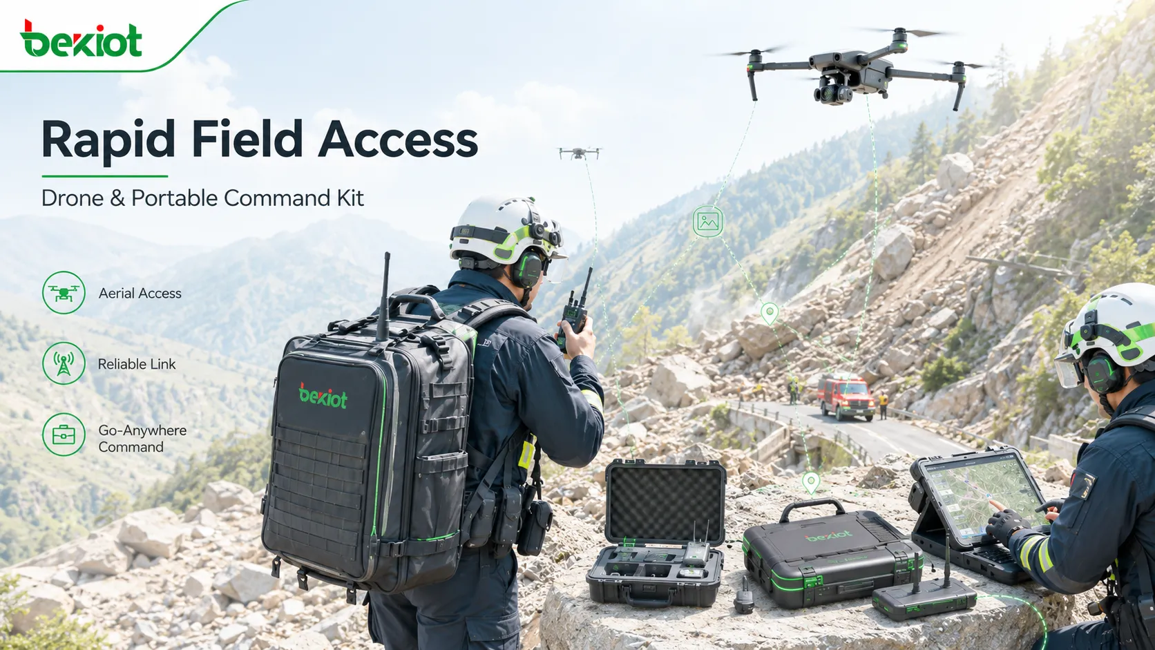 Дроны и портативные аварийные командные комплекты, используемые при блокировке дорог после бедствий