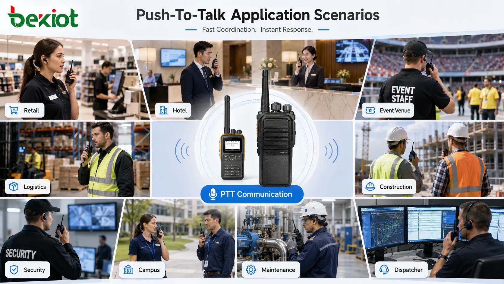 Сценарии Push-To-Talk: охранный патруль, промышленное обслуживание, логистический парк, стройплощадка, кампус и координация диспетчера