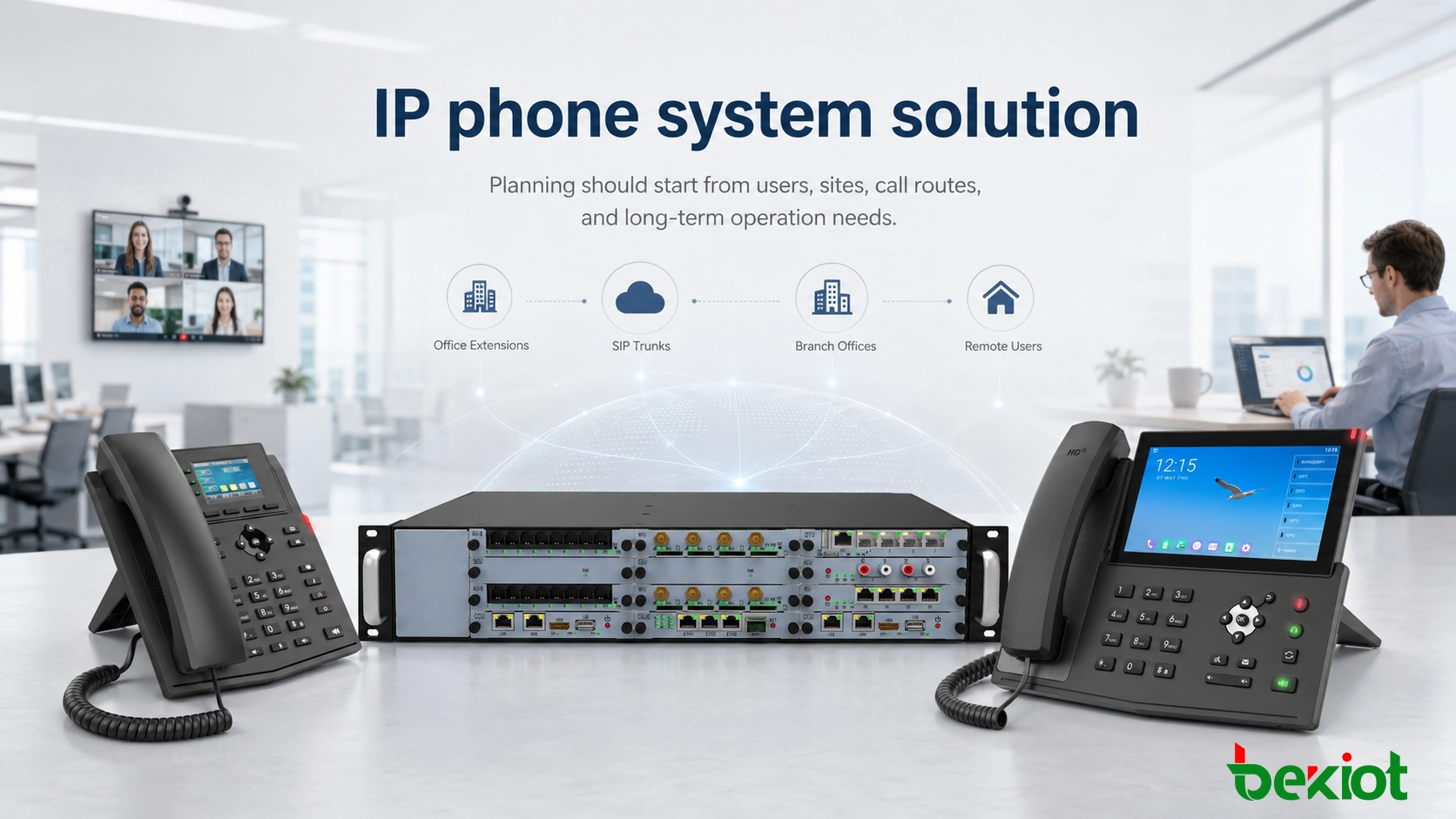 Решение IP-телефонии, соединяющее офисные абоненты, SIP-транки, филиалы и удалённых пользователей