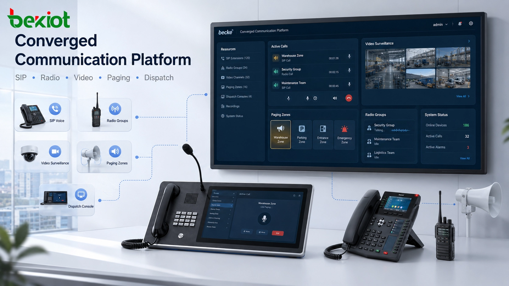 Интерфейс платформы конвергентной связи, объединяющий голос SIP, радио, видео, оповещение и ресурсы диспетчеризации