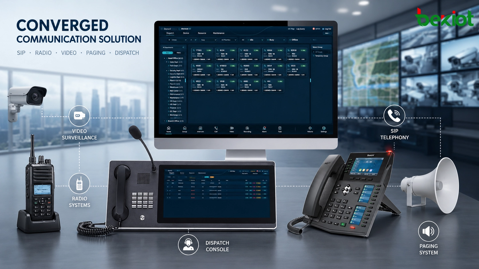 Решение конвергентной связи, соединяющее SIP-телефоны, радиосистемы, видеонаблюдение, оповещение и платформу диспетчеризации