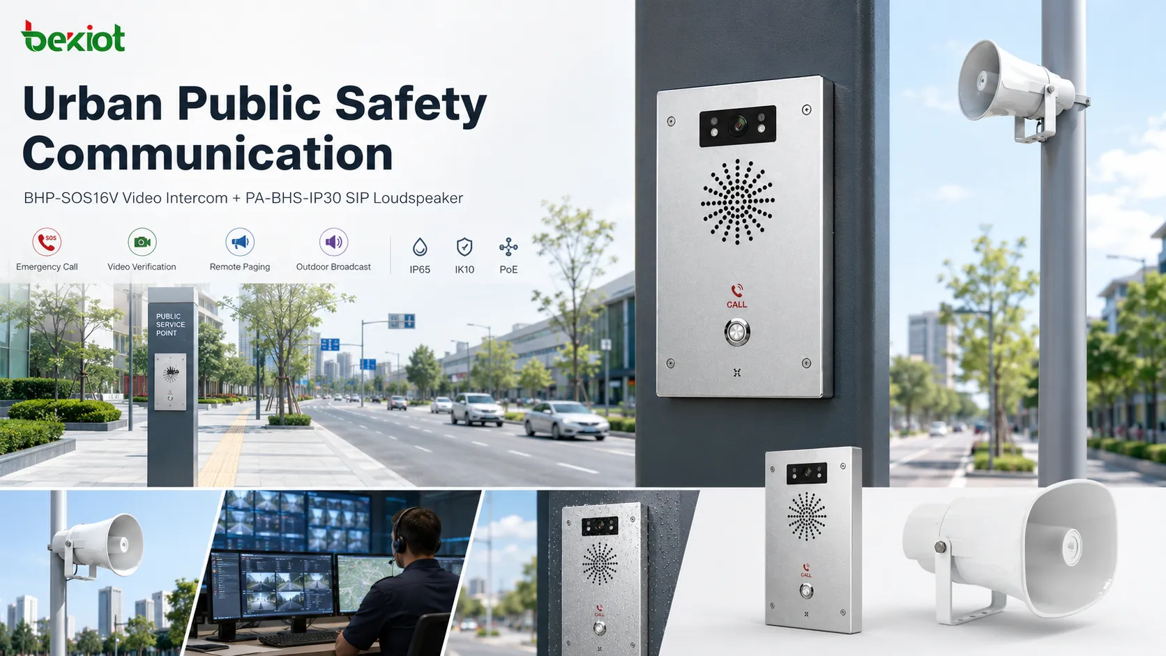 SIP-громкоговоритель PA-BHS-IP30, установленный для наружных объявлений на общественной улице и экстренного оповещения