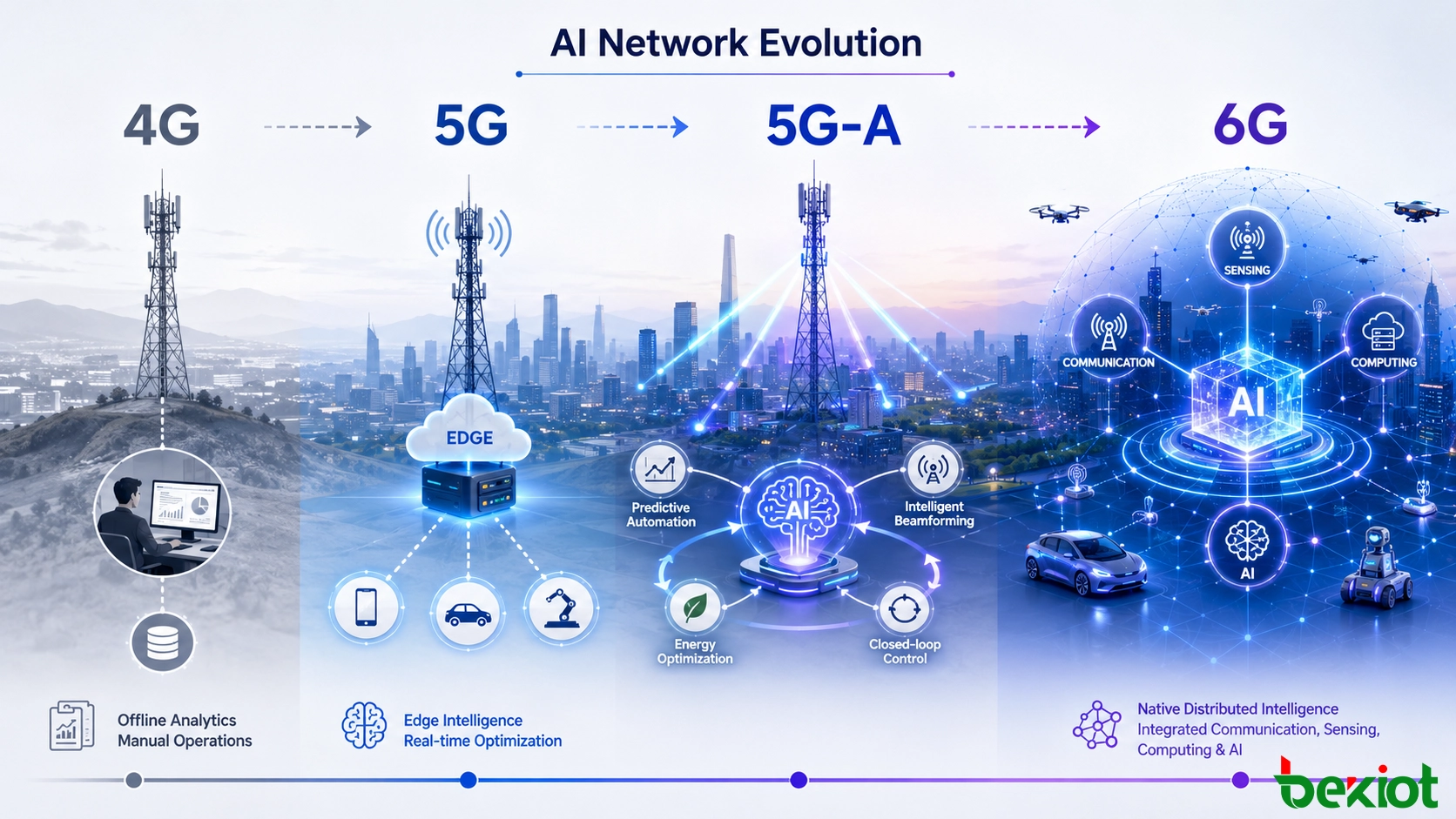 Эволюция ИИ в сетях мобильной связи 4G, 5G, 5G-Advanced и 6G