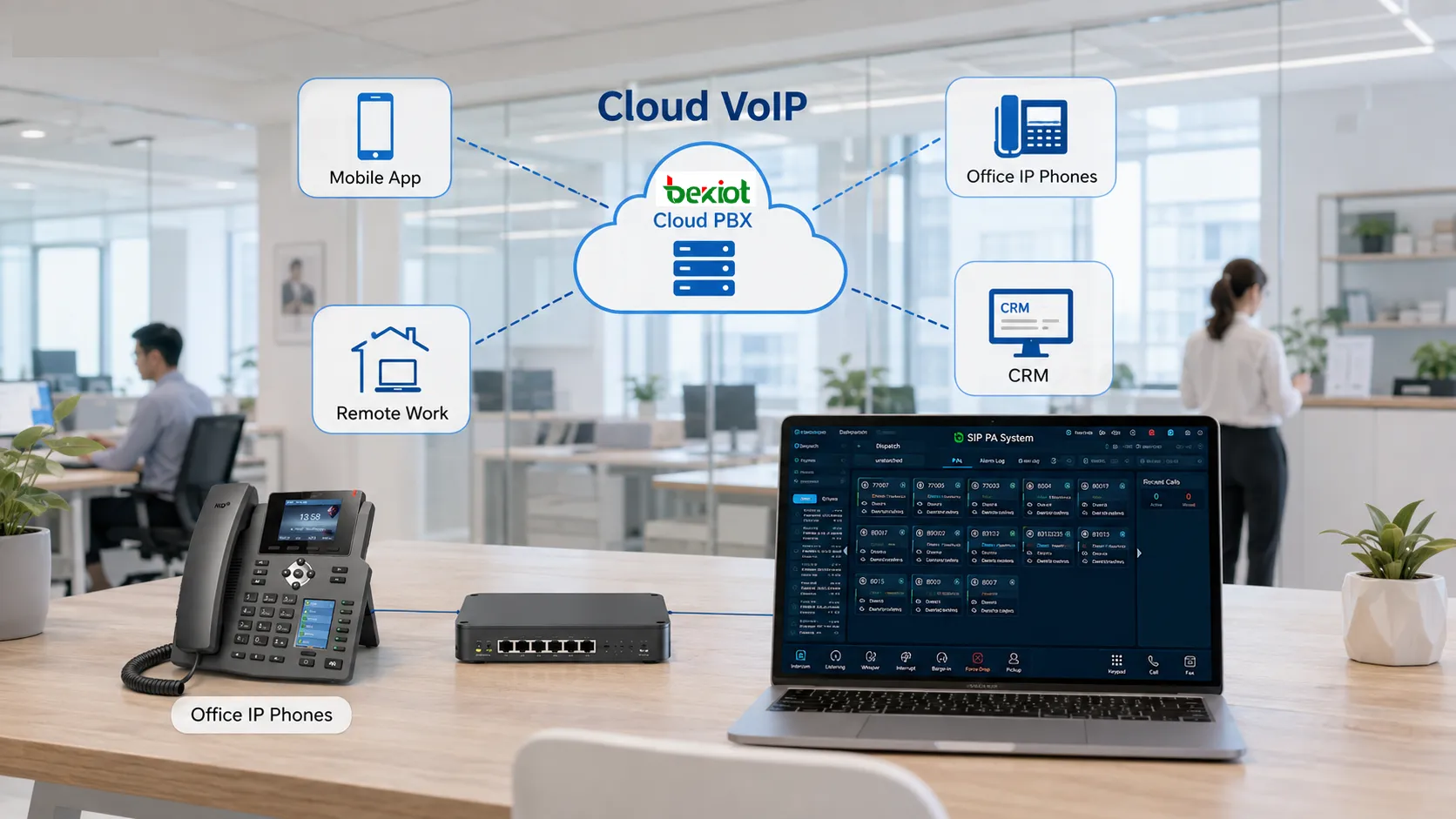 Архитектура облачного VoIP объединяющая офисные телефоны удалённых сотрудников мобильные приложения широкополосные сети и облачные сервисы связи для малого бизнеса