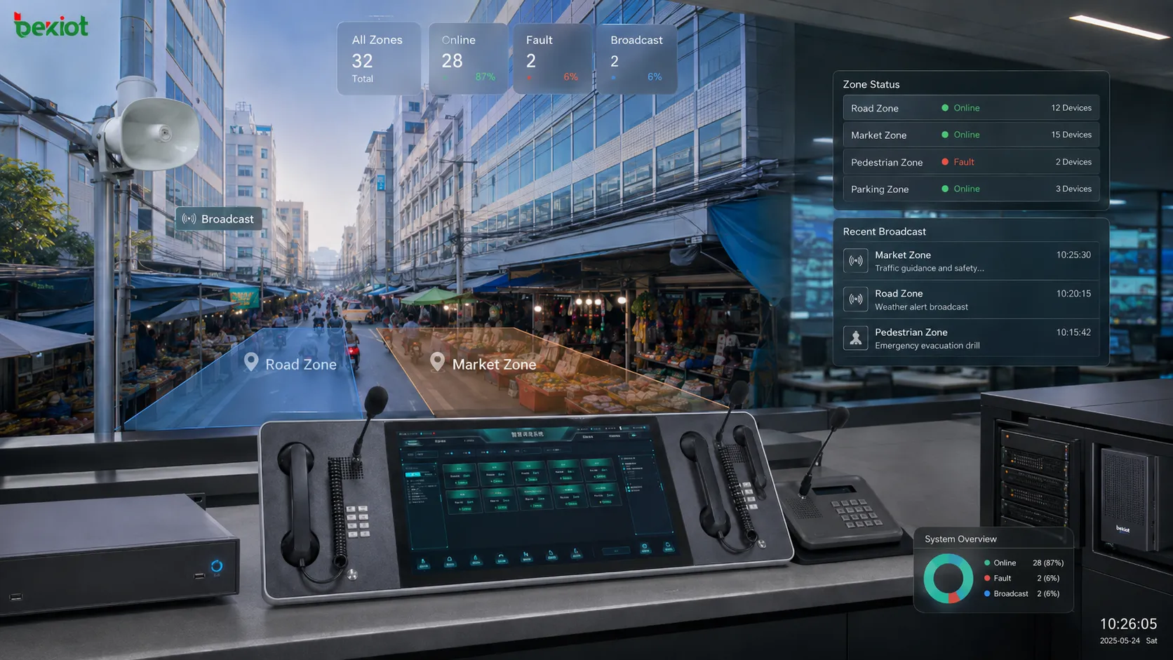 Работа системы громкого оповещения умная дорога: CCTV-мониторинг, центр управления, зональные громкоговорители, интеллектуальные опоры освещения и публичная коммуникация вдоль дороги