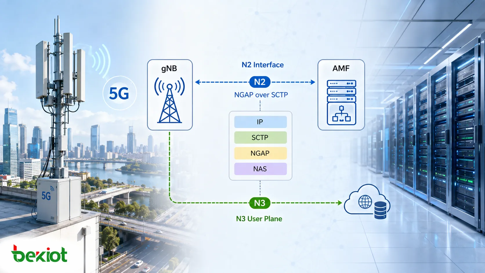 Интерфейс N2 5G, соединяющий gNB и AMF через SCTP и NGAP и передающий сигнализацию NAS и процедуры плоскости управления UE