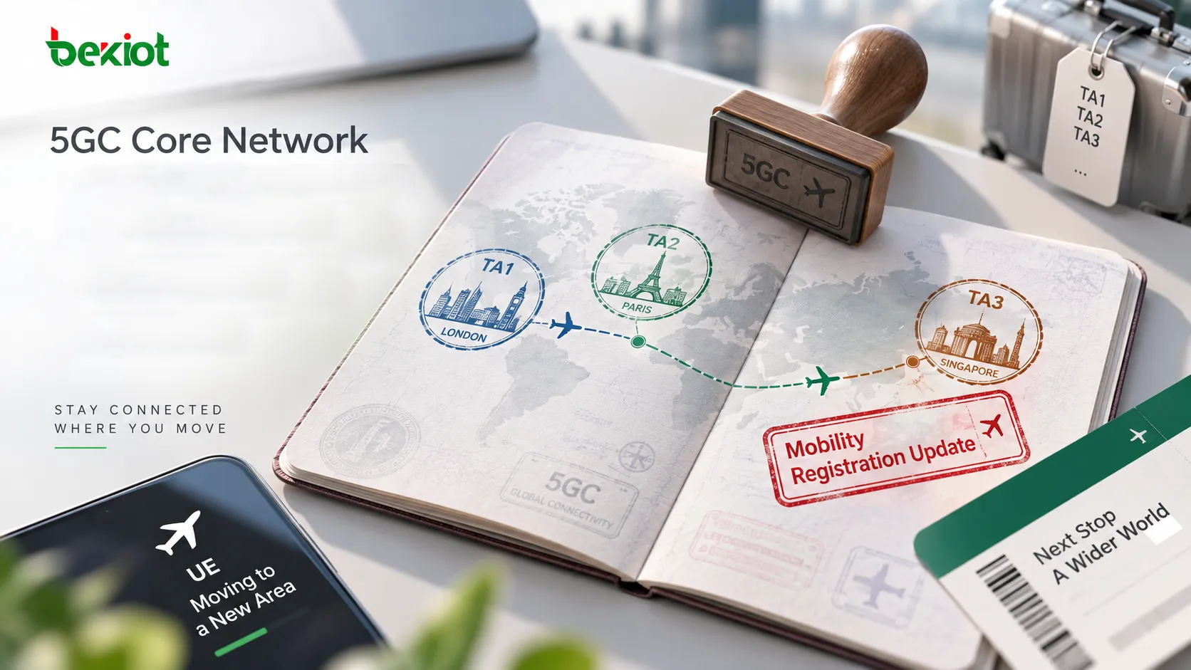 5GC Mobility Registration Update идёт по разным путям при изменении Registration Area внутри одного AMF и при мобильности между AMF; во втором случае New AMF должен получить контекст UE от Old AMF
