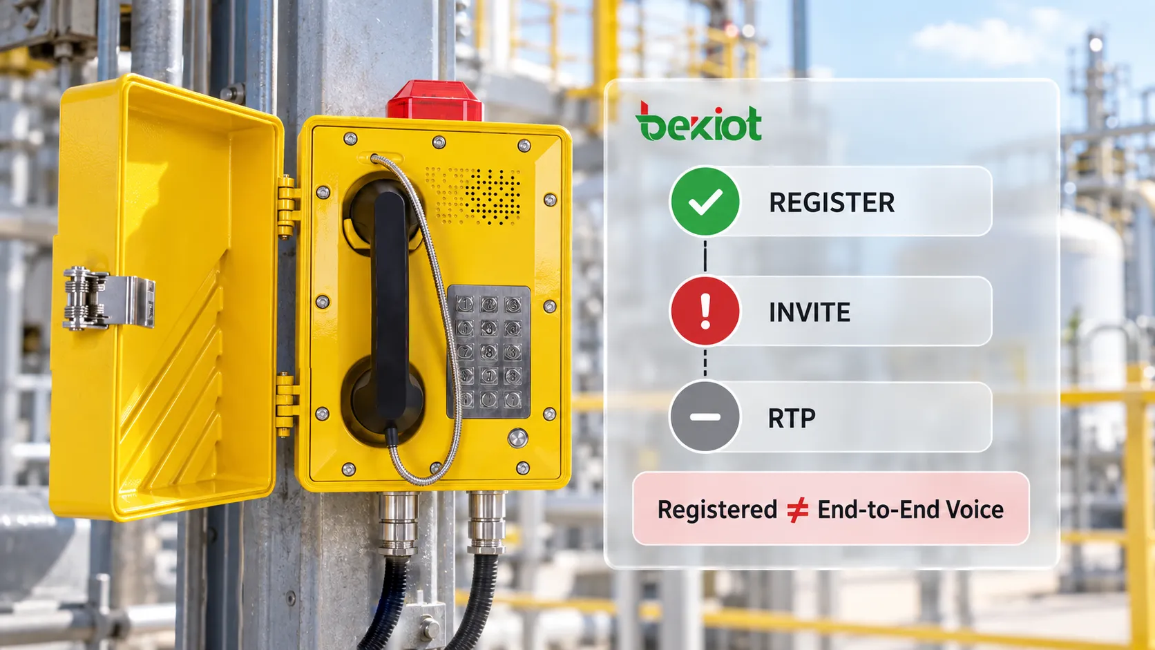 Полный путь вызова взрывозащищённого SIP-телефона от регистрации REGISTER и установления соединения INVITE до согласования SDP и двустороннего RTP, показывающий, почему статус Зарегистрирован не гарантирует сквозной вызов
