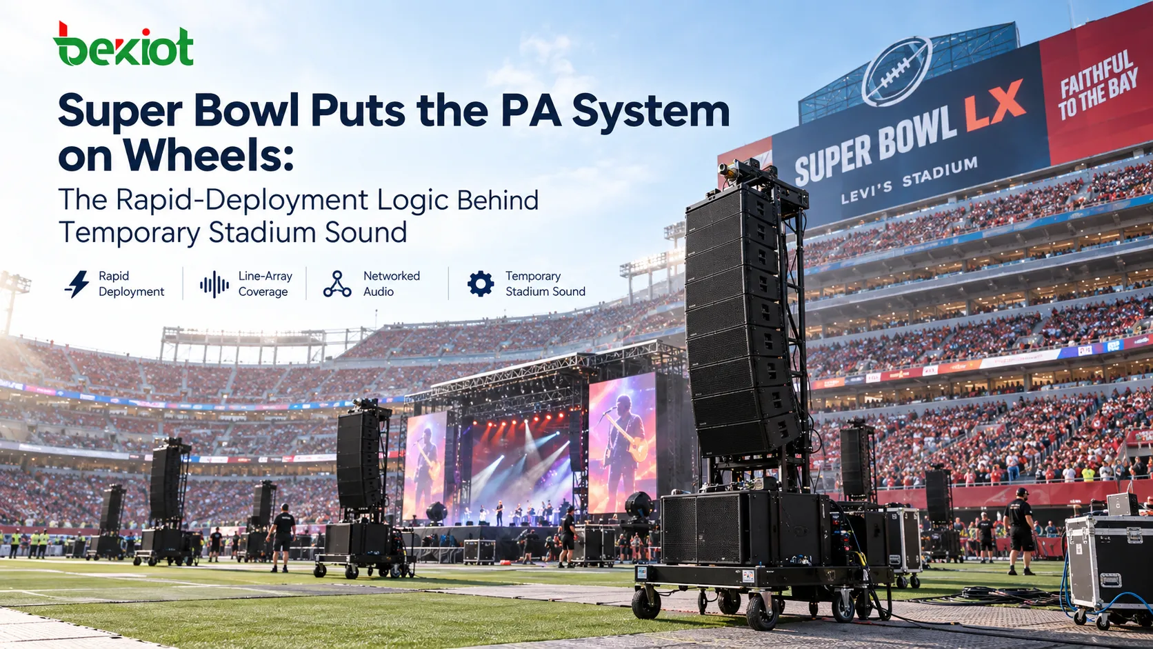 Super Bowl ставит PA-систему на колеса: логика быстрого развертывания временного стадионного звука