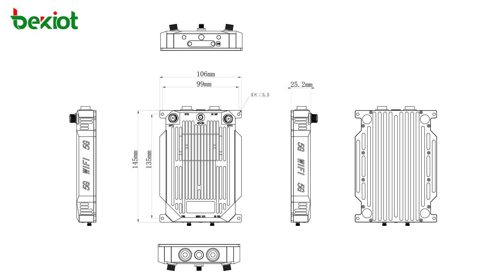 Размеры бортового модуля MAB82 SDR MANET: 145 × 106 × 33 mm