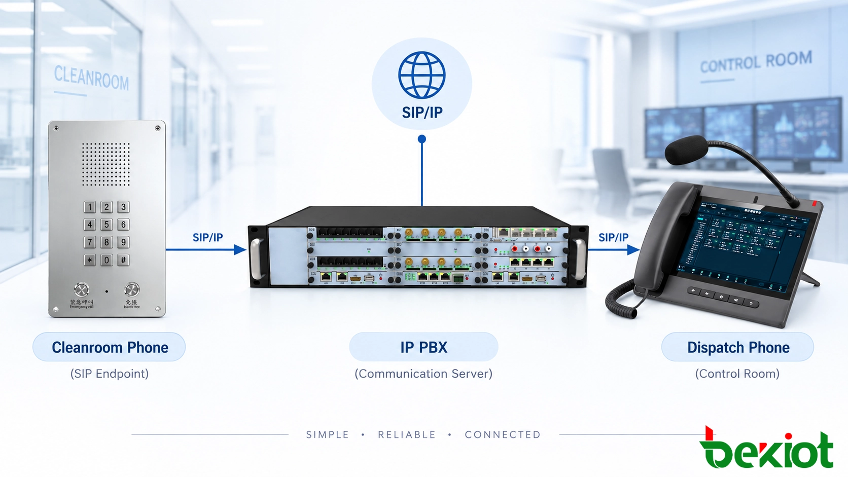 SIP-телефон для чистого помещения, подключенный к системе связи IP PBX