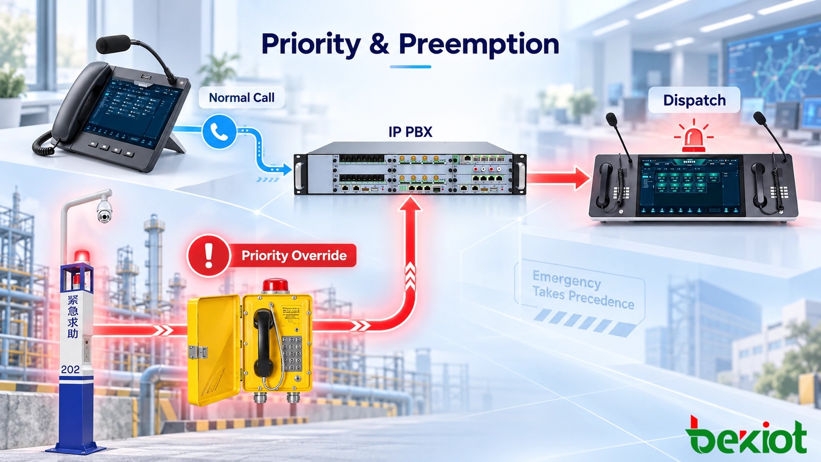 Архитектура приоритетных вызовов SIP с IP PBX и диспетчерской консолью