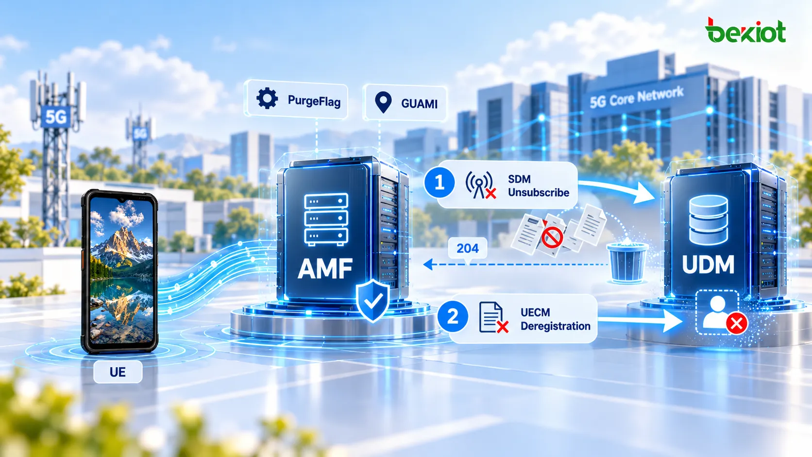 AMF Purge в 5GC удаляет Subscriber Data, MM Context, SDM Subscription в UDM и UECM Registration, чтобы устаревший контекст UE не продолжал храниться
