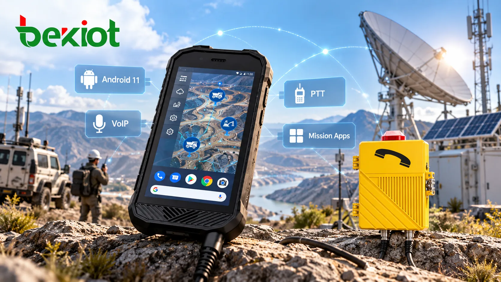 Защищённый терминал VoIP-связи SVA 500 с 5-дюймовым сенсорным экраном, платформой Android и кнопкой PTT для голосовой связи и прикладных задач в критически важных полевых условиях